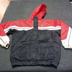 NIKE Jacket‎ Teen XL 18-20 Red Black Hooded Full Zip Swoosh Quilted